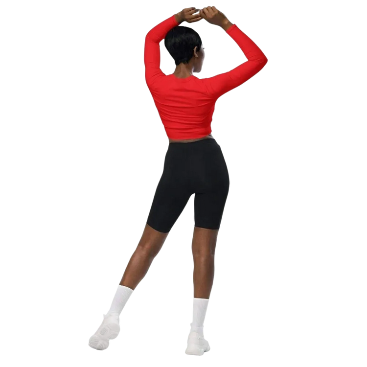 Damen Langarm Crop Top von BUYATHOME24, schnelltrocknend, in 2XS bis 6XL, zeigt das modische, bequeme Oberteil mit Textildruck.