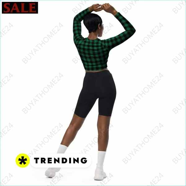 Damen Langarm Crop Top von BUYATHOME24, Bauchfrei, elastisch, in 2XS-6XL, für Training und Freizeit, mit Textildruck.