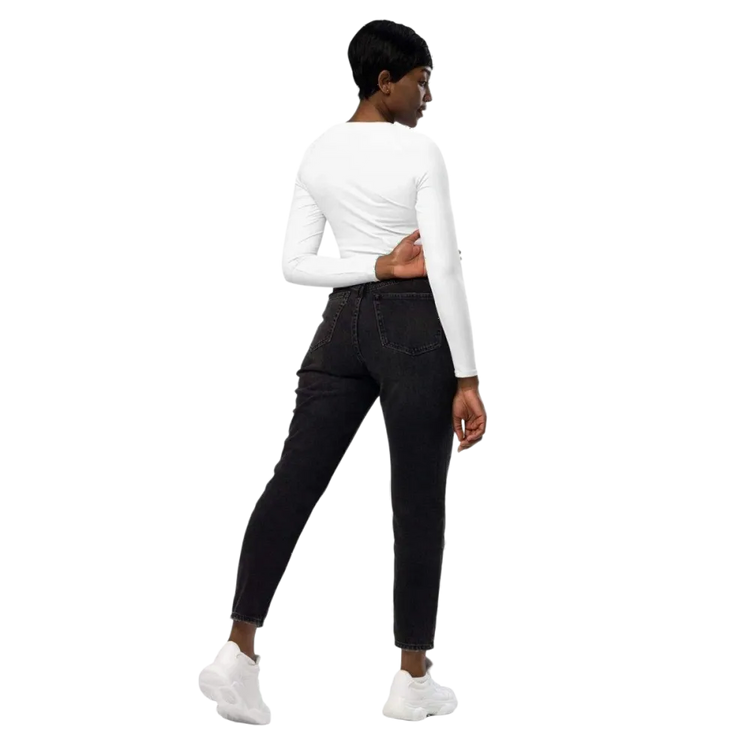 Damen Langarm Crop Top von BUYATHOME24, schnelltrocknend, in 2XS bis 6XL, mit Textildruck, bequem und stylisch.