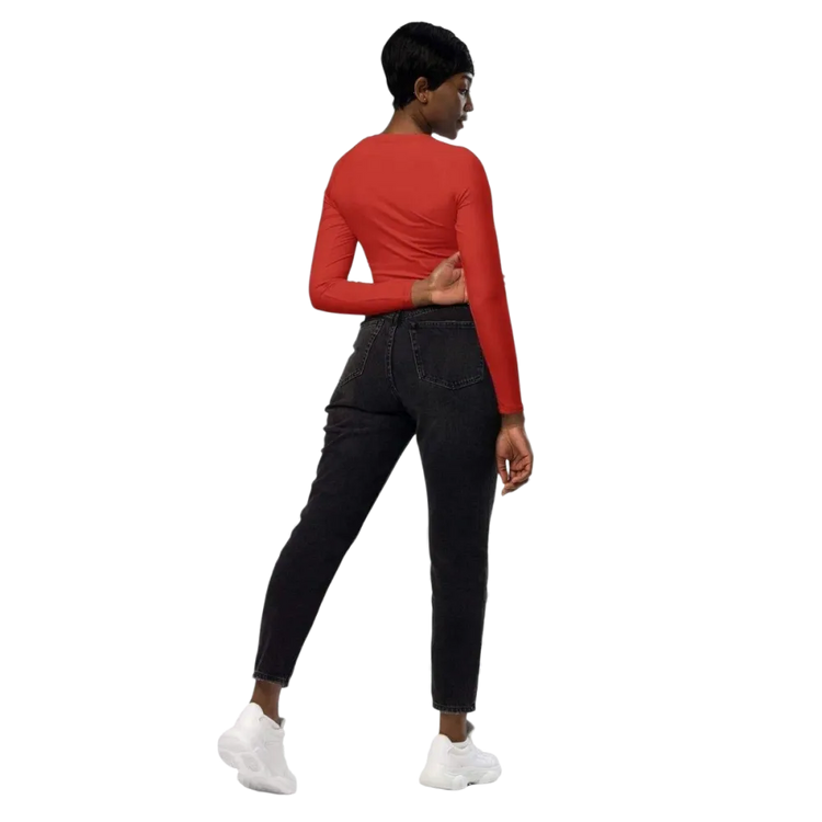 Damen Langarm Crop Top von BUYATHOME24, schnelltrocknend, in 2XS bis 6XL, bequemes Textildruck-Design