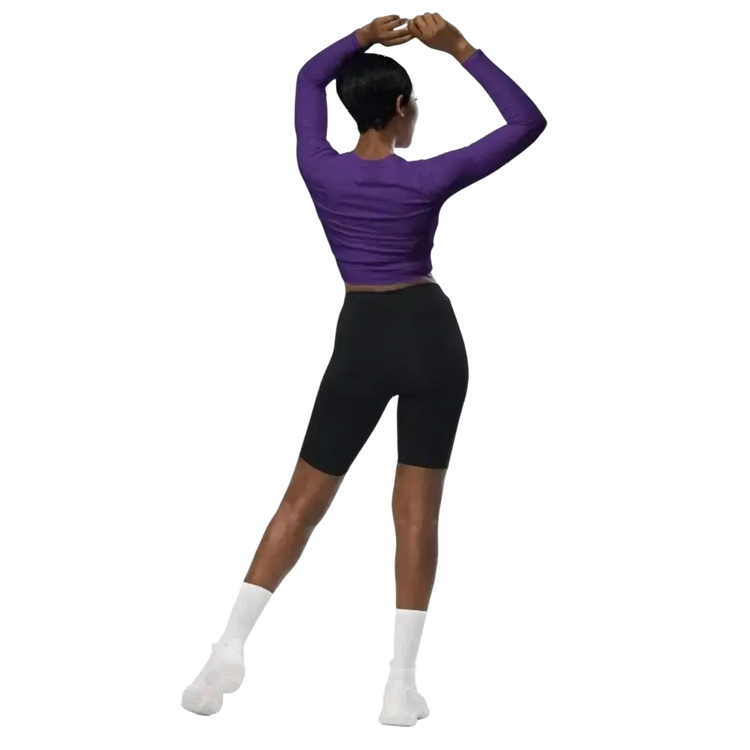 Damen Langarm Crop Top von BUYATHOME24, tailliert und ideal für Fitness-Training, in verschiedenen Größen, textdruck.