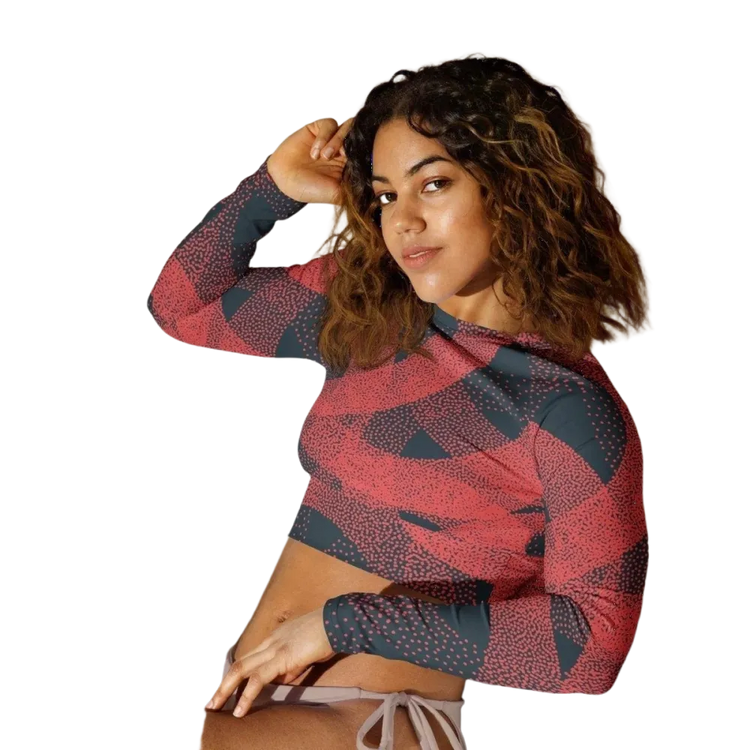 Damen Langarm Crop Top von BUYATHOME24, bauchfrei, sportlich, in 2XS-6XL, textildruck, ideal für Fitness und Freizeit.