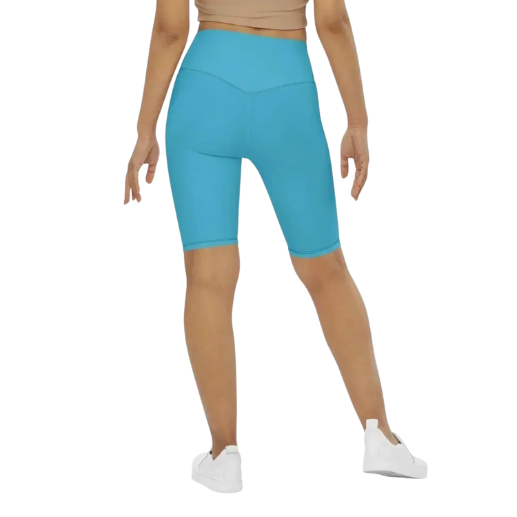 Damen Radlerhose mit hohem Bund und Tasche in XS-3XL, bedruckbar, von BUYATHOME24, zeigt die bequeme Passform und Stoffdetails.