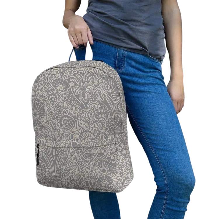 Wasserabweisender Damen-Laptop-Rucksack von BUYATHOME24, 42x31x10cm, mit Textildruck und praktischen Tragegriffen.
