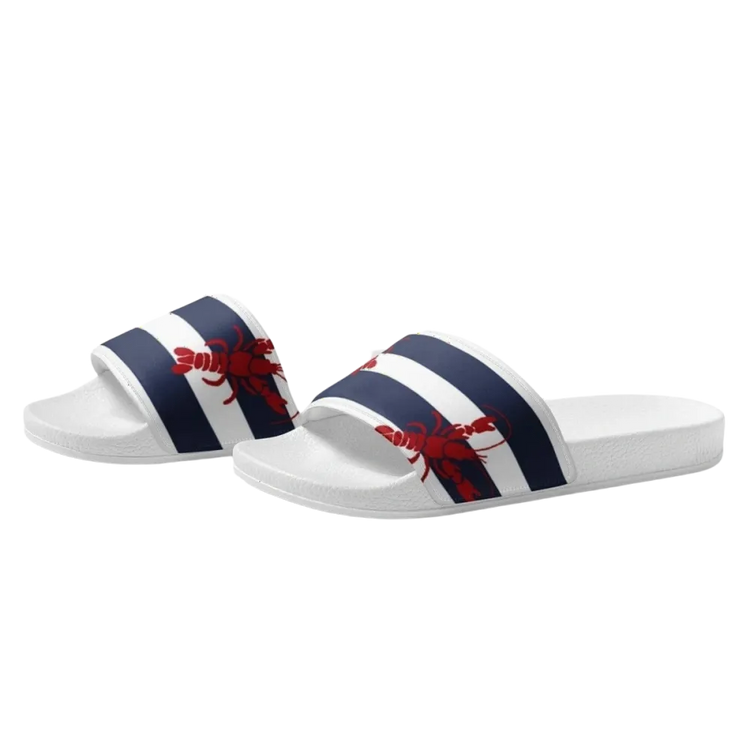 Damen Badeschlappen mit Kunstleder und PU-Sohle, Größe 36-44, von BUYATHOME24, mit Druckmuster auf den Riemen.