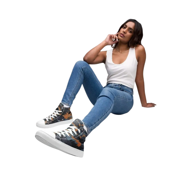 Damen- und Mädchen-Sneaker aus Leinen von BUYATHOME24, Größe 35-44, in natürlichem Textildruck, sportliches Design