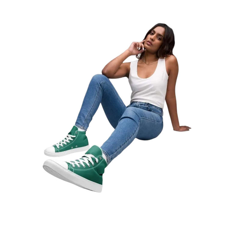 Damen- und Mädchensneaker aus Leinen in Größe 35-44, weiß mit Textildruck, von BUYATHOME24, bequeme All Star Sportschuhe