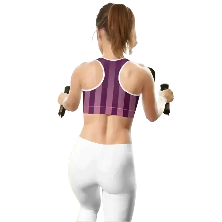 Damen Sport-BH von BUYATHOME24 mit Polstern, Racerback und Vier-Wege-Stretch, in XS bis 2XL, auf weißem Hintergrund