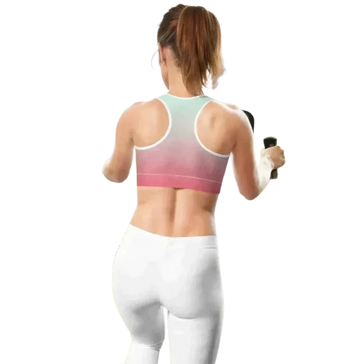 Damen Sport-BH mit Polstern, Vier-Wege-Stretch, in den Größen XS bis 2XL, von BUYATHOME24, gewebtes Textildruck-Design
