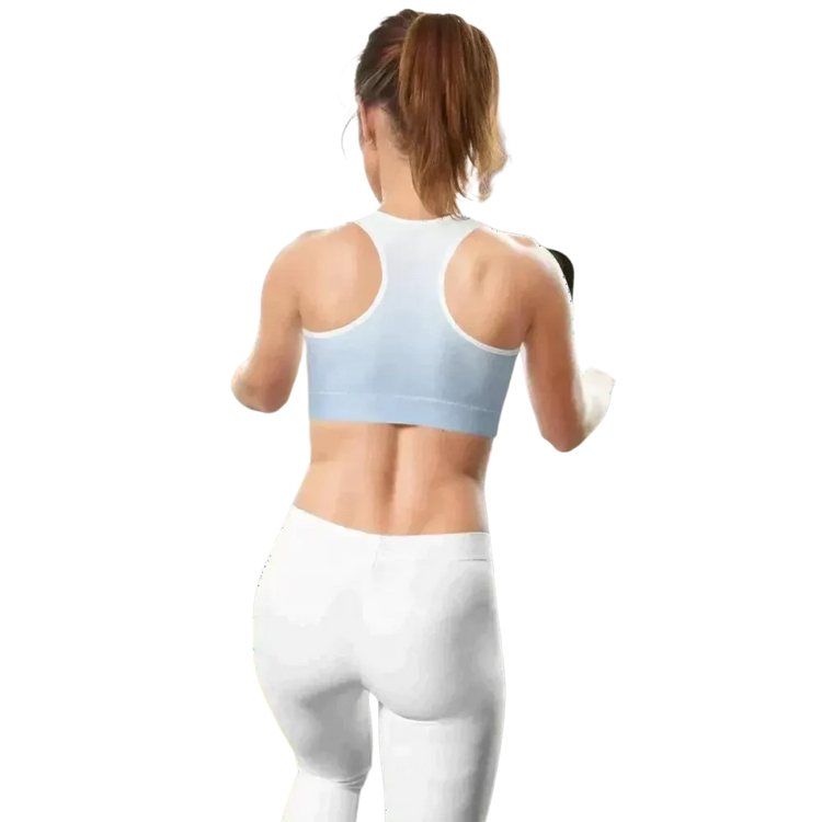 Damen Sport BH mit Polstern, atmungsaktiv, bedruckbar, in XS bis 2XL, von BUYATHOME24, liegt flach auf weißem Hintergrund