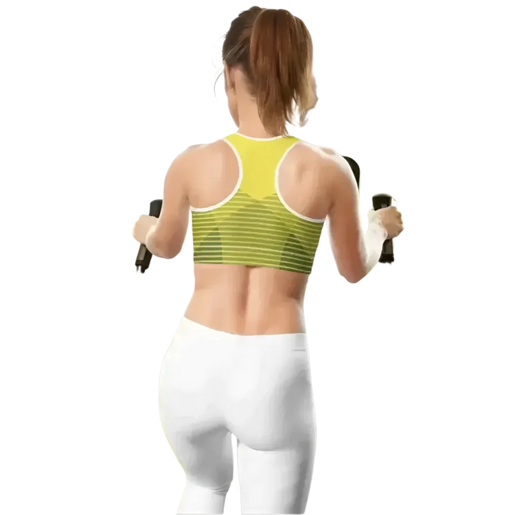 Damen Sport-BH von BUYATHOME24 in XS-2XL mit Racerback und Polstern, bedruckbar, auf weißem Hintergrund.