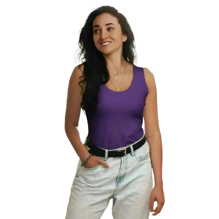 Damen Sport Tanktop von BUYATHOME24 in XS bis XL, atmungsaktiv und mit Vier-Wege-Stretch, zeigt das Tanktop auf einem flachen Lay-Down.