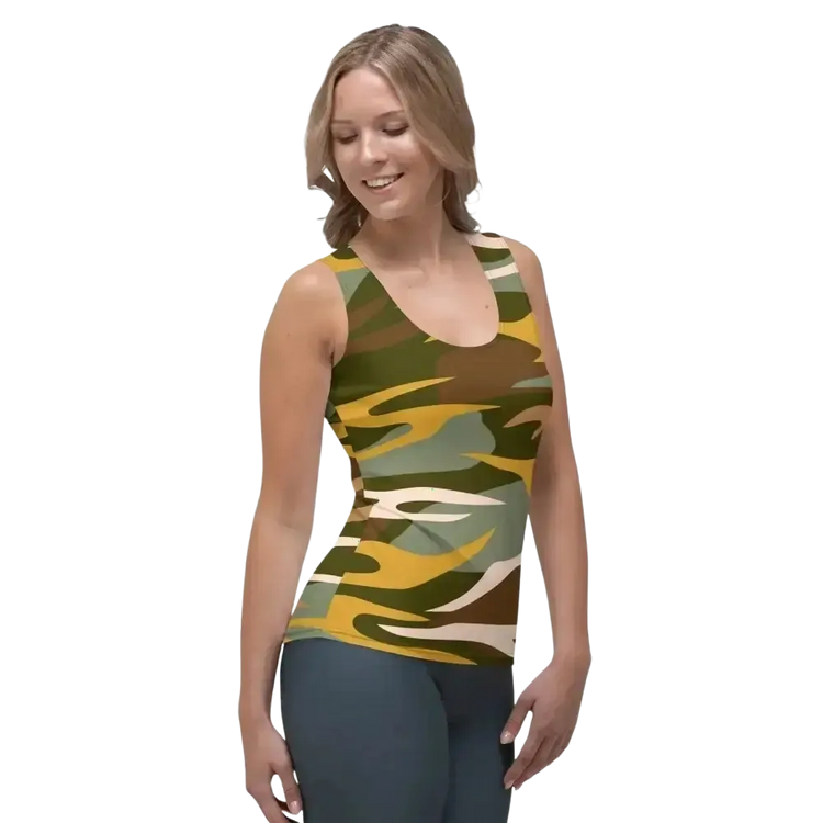 Damensport-Tanktop in Camo-Design mit Vier-Wege-Stretch, bequemes Tanktop in XS bis XL von BUYATHOME24