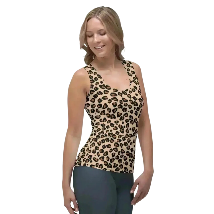 Damen Sport Tanktop mit Leopardenmuster, elastischer 4-Wege-Stretch, in XS bis XL, von BUYATHOME24