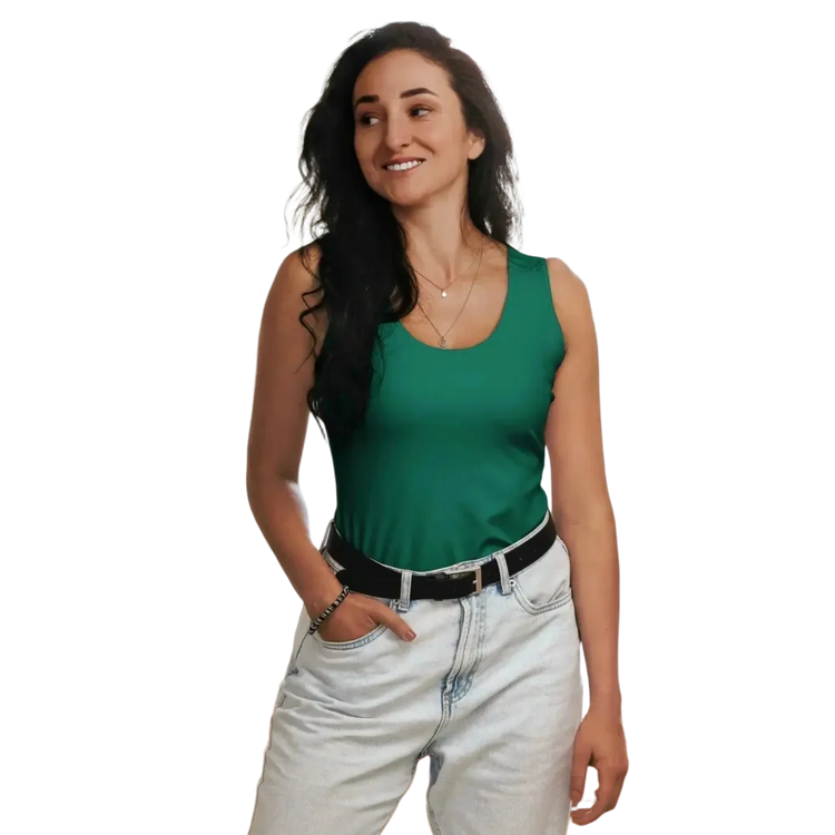 Grünes Damen Sport Tanktop von BUYATHOME24, schnelltrocknend, stretchig, für XS bis XL, bequemes Fitness-Tanktop aus Polyester