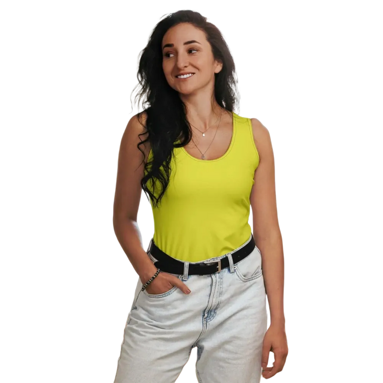 Damen Tanktop von BUYATHOME24, atmungsaktives, stretchiges Funktionsshirt in XS bis XL, mit Textildruck aus Polyester