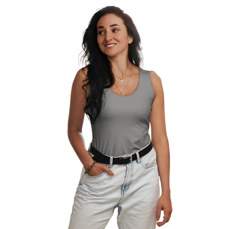 Damen Sport Tanktop von BUYATHOME24 in XS bis XL, schnelltrocknend und mit Vier-Wege-Stretch, aus Polyester, textile Druck.