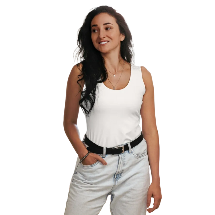 Damen Sport Tanktop von BUYATHOME24, atmungsaktiv mit Vier-Wege-Stretch, in XS bis XL, aus Polyester, auf Textildruck.