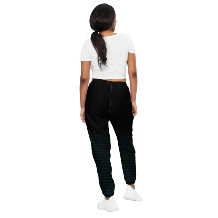 Blaue gestreifte Unisex Trainingshose aus wasserabweisendem Polyester, erhältlich in XS bis 3XL, von BUYATHOME24.