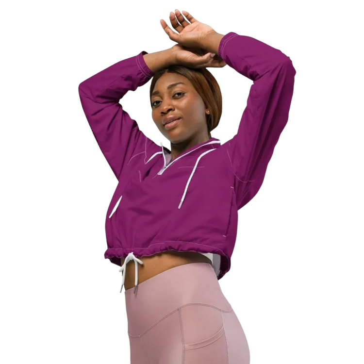 Damen Sportjacke Bauchfrei von BUYATHOME24, wasserdicht und atmungsaktiv, in XS bis 2XL, mit Textildruck, bequem und sportlich.