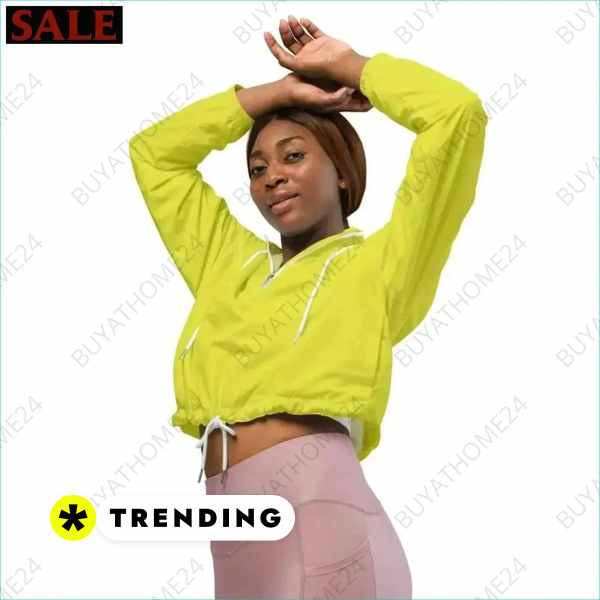 Damen Sportjacke Bauchfrei von BUYATHOME24, atmungsaktiv und wasserdicht, in XS bis 2XL, mit Textildruck, sportliches Design