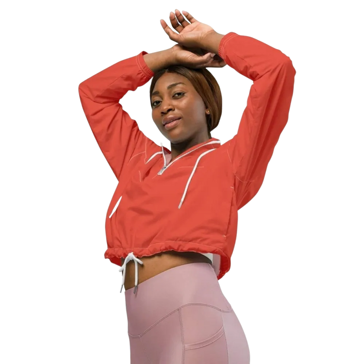 Damen Sportjacke Bauchfrei von BUYATHOME24, atmungsaktiv und wasserdicht, in XS bis 2XL, mit Textildruck, sportliches Design