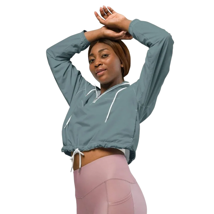 Damen Sportjacke Bauchfrei von BUYATHOME24, wasserdicht und atmungsaktiv, in XS-2XL, mit Textildruck, ideal für sportliche Aktivitäten.