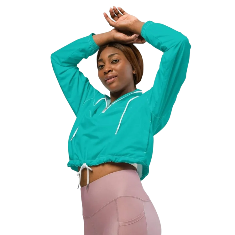 Damen Sportjacke Bauchfrei von BUYATHOME24, wasserdicht mit Netzfutter, XS-2XL, sportlich und atmungsaktiv.