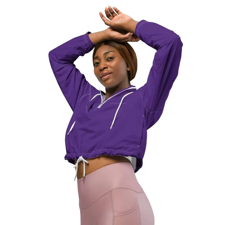 Damen Sportjacke Bauchfrei von BUYATHOME24, wasserdicht und atmungsaktiv, in XS bis 2XL, mit Textildruck, für sportliche Aktivitäten.
