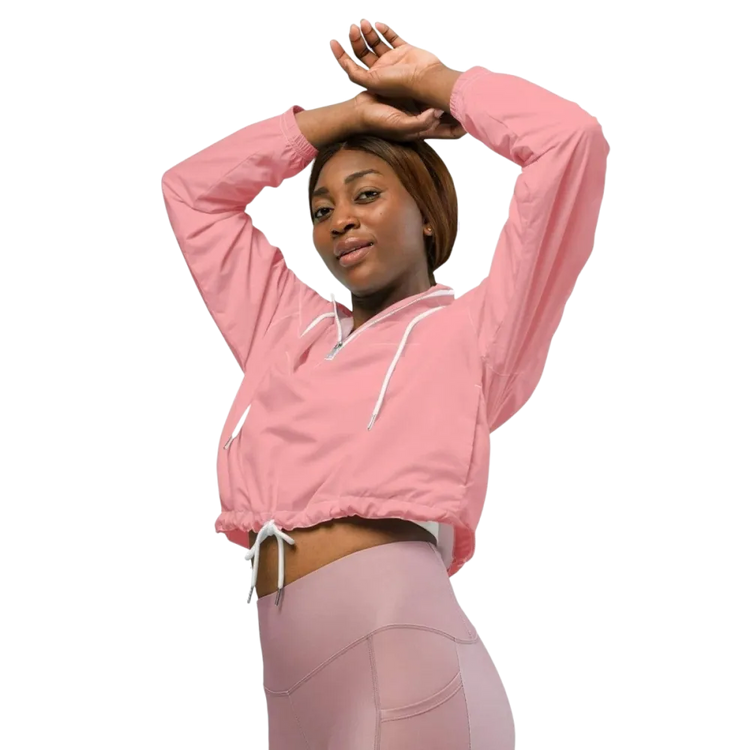 Damen Sportjacke Bauchfrei von BUYATHOME24, atmungsaktiv und wasserdicht, in XS bis 2XL, mit Textildruck, flexible Sportbekleidung