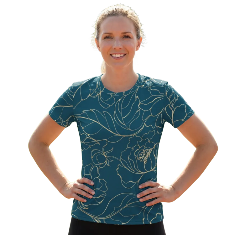 Damen Sportshirt von BUYATHOME24, Jersey-T-Shirt mit Vier-Wege-Stretch, in XS bis 2XL, bequemes Sport- und Freizeitshirt