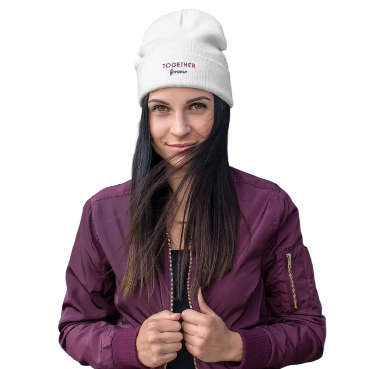 Damen-Wintermütze Beanie aus Baumwolle und Acryl, bestickt in Weiß, für einen Kopfumfang von 44-45 cm, von BUYATHOME24