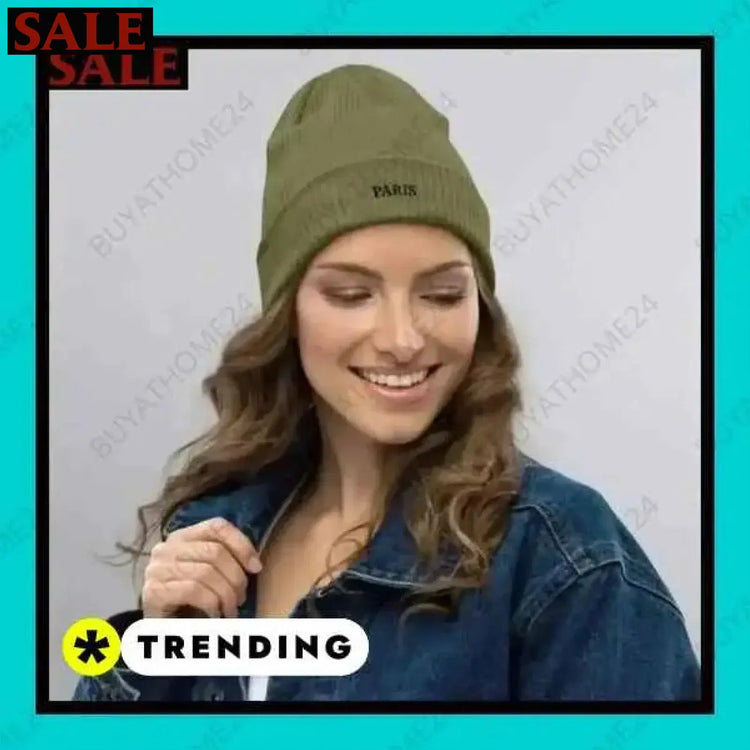 Damen Strickmütze für Winter und Alltag in Olive Grün, BUYATHOME24 Beanie, 38-49 cm, warme Wollmütze für Damen