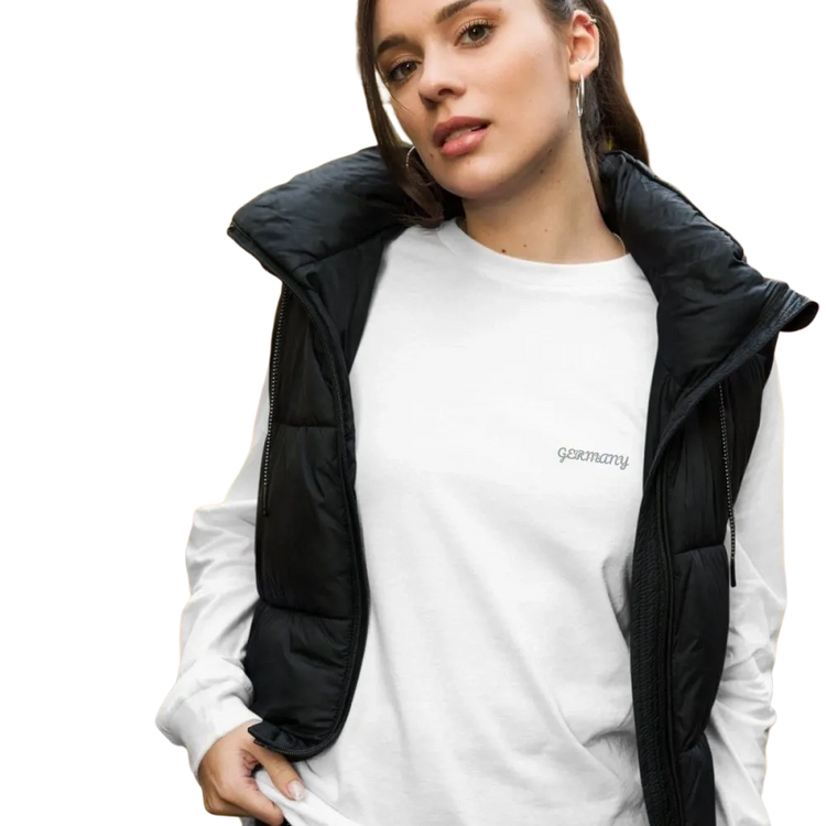 Deutschland Grafik Sweatshirt für Damen aus Baumwolle, weiß, langarm, bestickt, in den Größen XS bis 2XL, bequem und bedruckbar