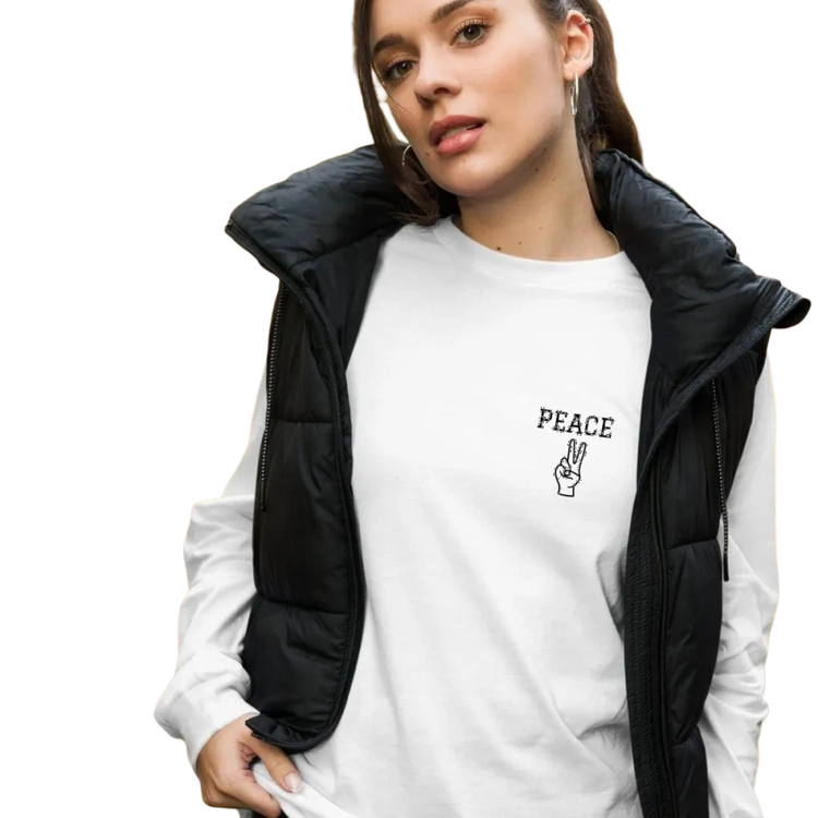 Herren Sweatshirt mit Peace-Zeichen Grafik, weiß, Rundhalsausschnitt, aus Baumwolle, in den Größen XS bis 2XL