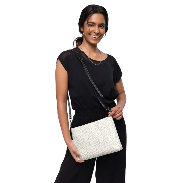 Damen Kunstleder Umhängetasche und Clutch in Schwarz, 27x20x3 cm, mit stilvollem Druck, von BUYATHOME24.