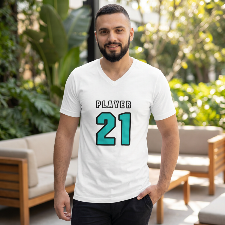 Unisex V-Ausschnitt T-Shirt aus 100% Baumwolle, in den Größen S bis XL, mit schlichtem Design und angenehmem Tragekomfort.