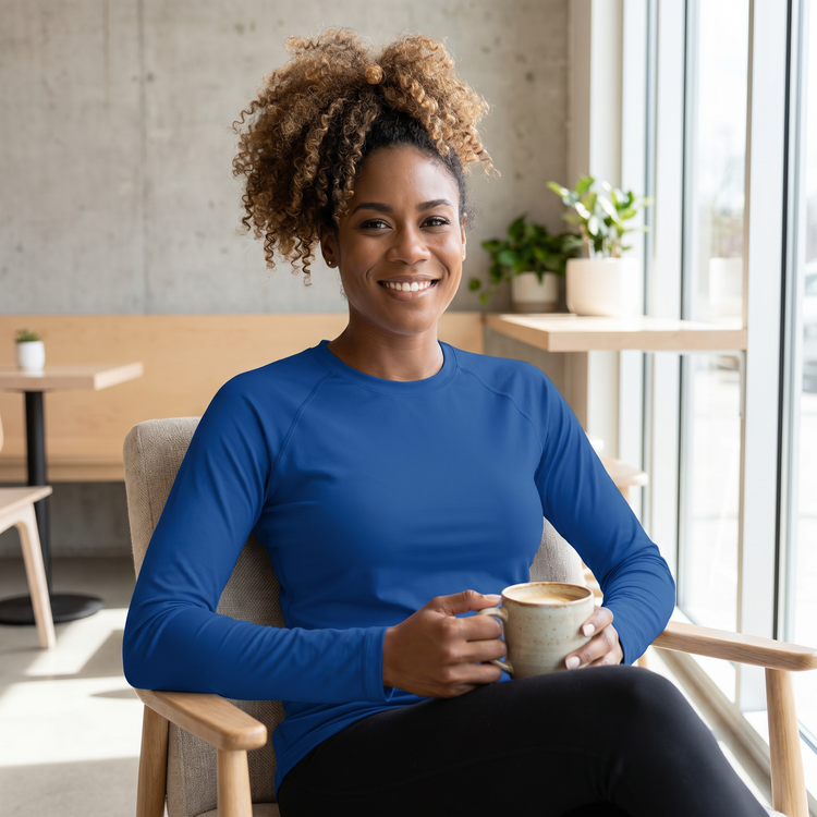 Damen Langarm-Sportshirt von BUYATHOME24, Workout Top mit UV-Schutz, in XS bis 3XL, sportlich und bequem für Damen.