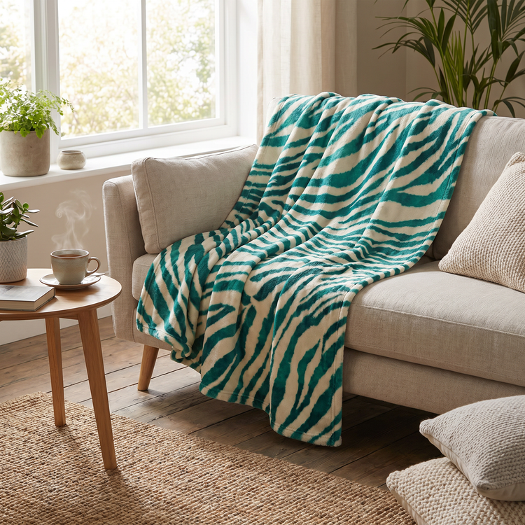 Hypoallergene und flammhemmende Sofadecke 125x150 cm von BUYATHOME24, weiche Kuscheldecke für gemütliche Abende.
