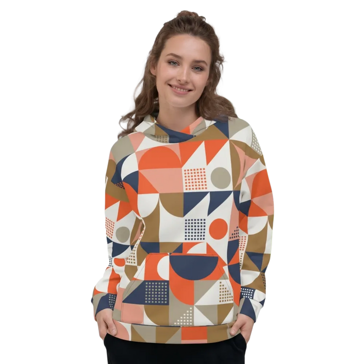 Geometrischer Muster Damen Hoodie mit Allover-Print, Unisex Kapuzenpullover in XS bis 3XL, BUYATHOME24 Design