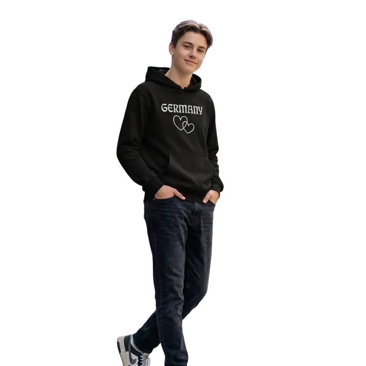 Grauer Kinderhoodie mit Deutschland-Grafik, Baumwolle, Unisex, für Jungen und Mädchen, Kapuzenpullover für 4-12 Jahre
