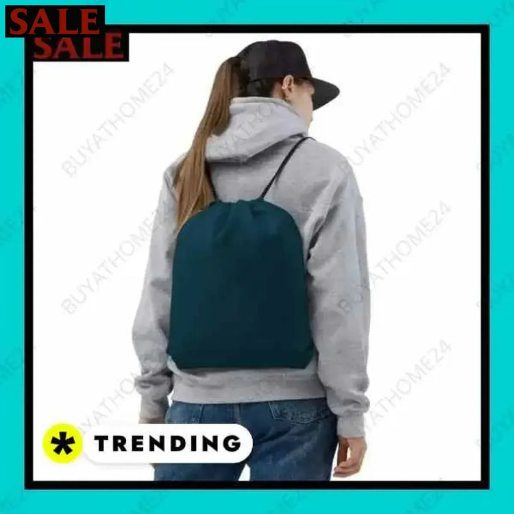 Handgenähter Polyester-Gymsack, Turnbeutel 38x43 cm, ideal für Sport und Schwimmen, in natürlicher Stoffoptik.