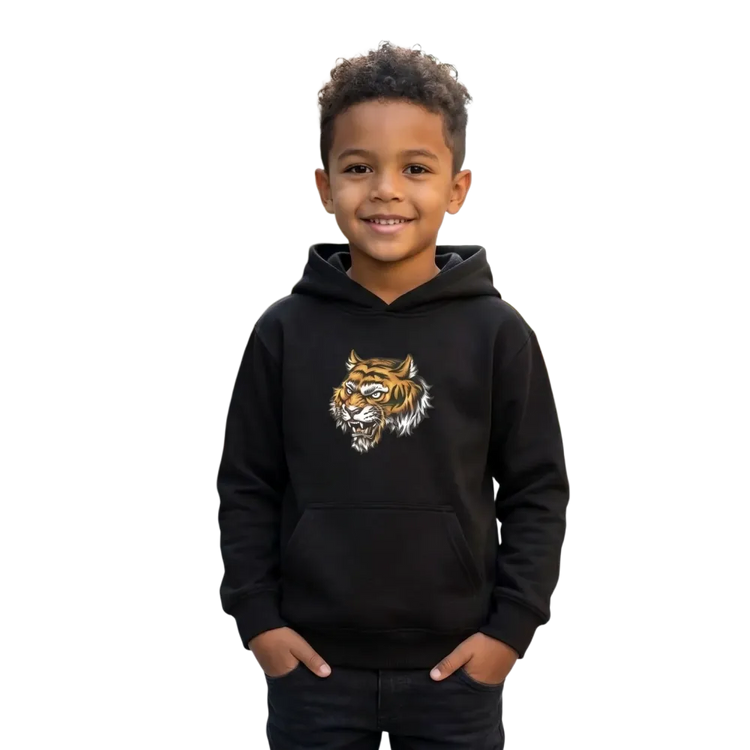 Grauer Halloween-Tiger-Hoodie für Kinder, unisex Kapuzenpullover mit Tiger-Grafik für Jungen und Mädchen 4-12 Jahre