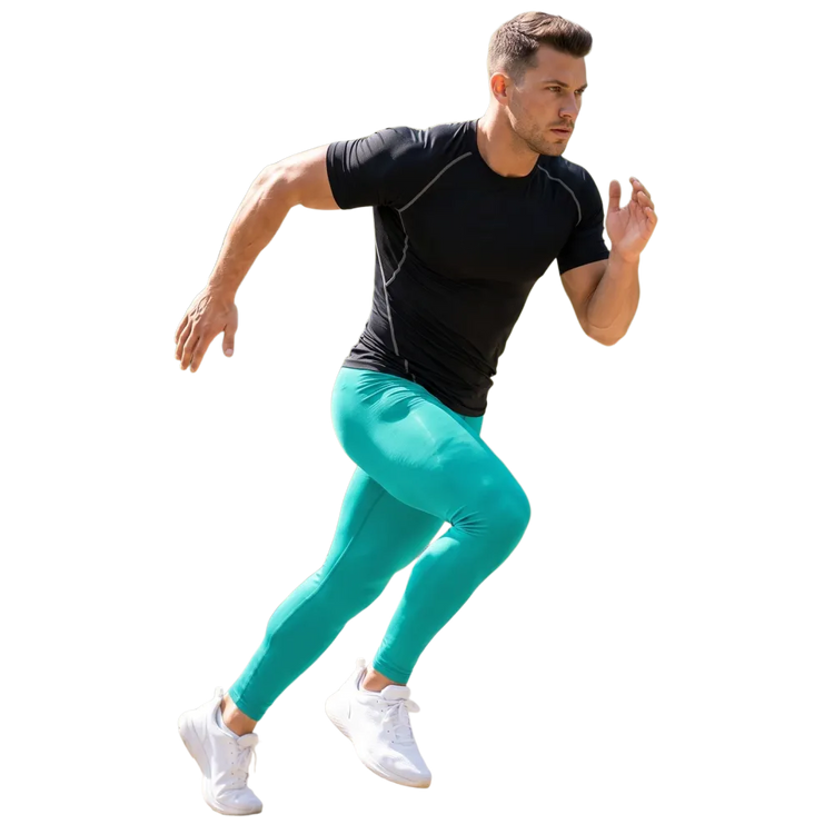 Hellblaue Herren Sportleggings mit Allover-Print, Vier-Wege-Stretch, bedruckbar, in XS bis 3XL, von BUYATHOME24.