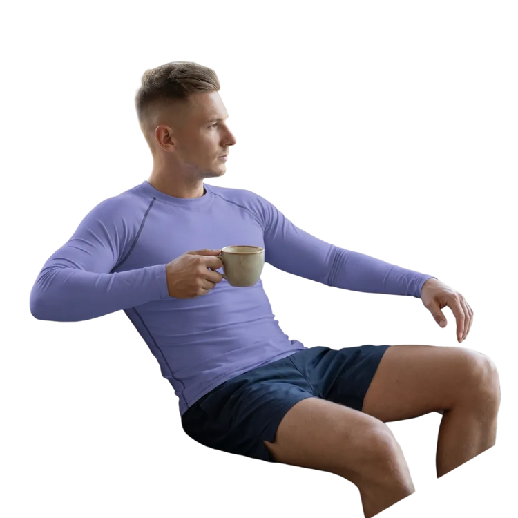 Hellblaues Herren-Langarm-Sportshirt von BUYATHOME24, atmungsaktiv, UV-Schutz, für sportliche Aktivitäten, in XS bis 3XL.