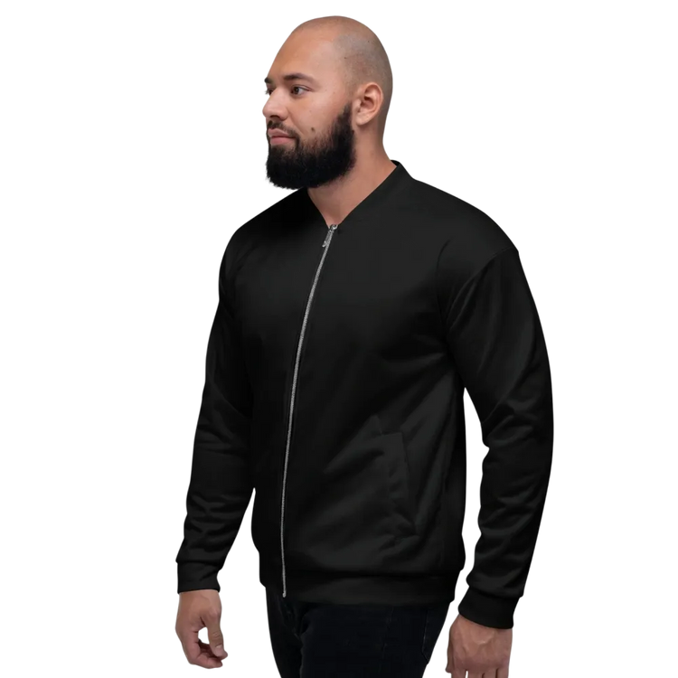 Unisex schwarze Bomberjacke von BUYATHOME24, leichte Blousonjacke mit YKK-Reißverschluss, in Größe XS bis 3XL.