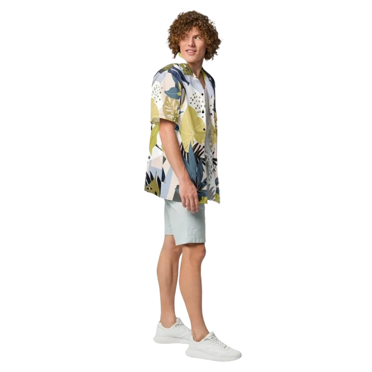 Unisex Kurzarmhemd mit Blattmuster von BUYATHOME24, atmungsaktiv, UPF50+, in 2XS-6XL, auf Textildruck.