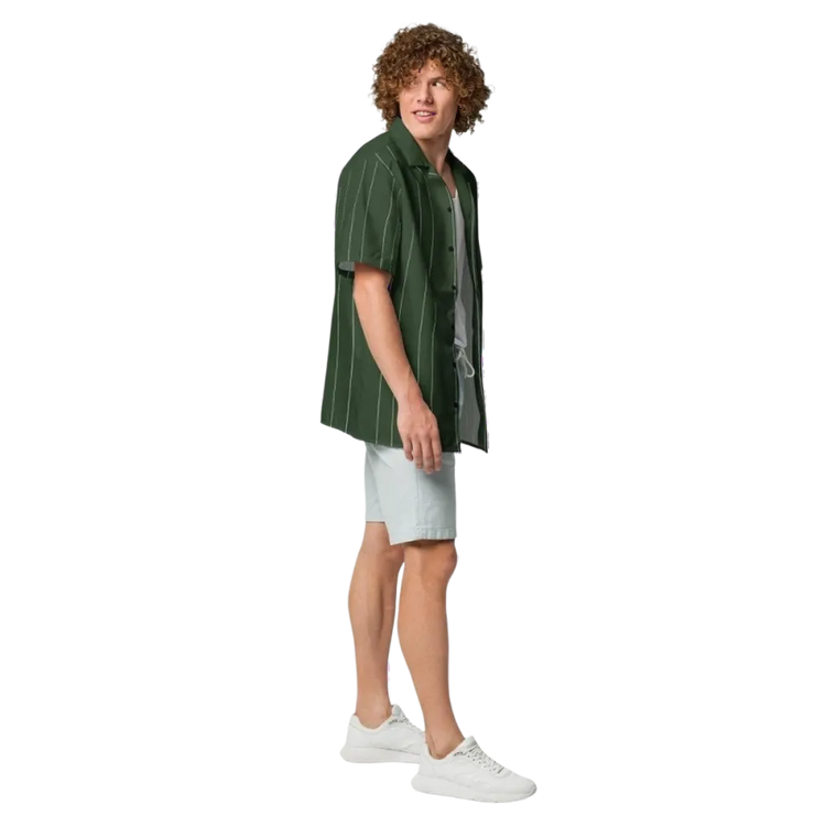 Unisex Kurzarmhemd von BUYATHOME24, grün mit Liniendruck, atmungsaktiv, UV-Schutz UPF50+, für Herren in Größe 2XS-6XL.