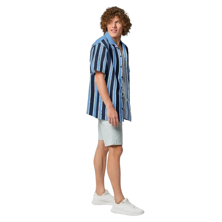 Unisex Kurzarmhemd von BUYATHOME24 in Blau mit Streifen, UV-Schutz UPF50+, für 2XS bis 6XL, ideal für Sonnenschutz.