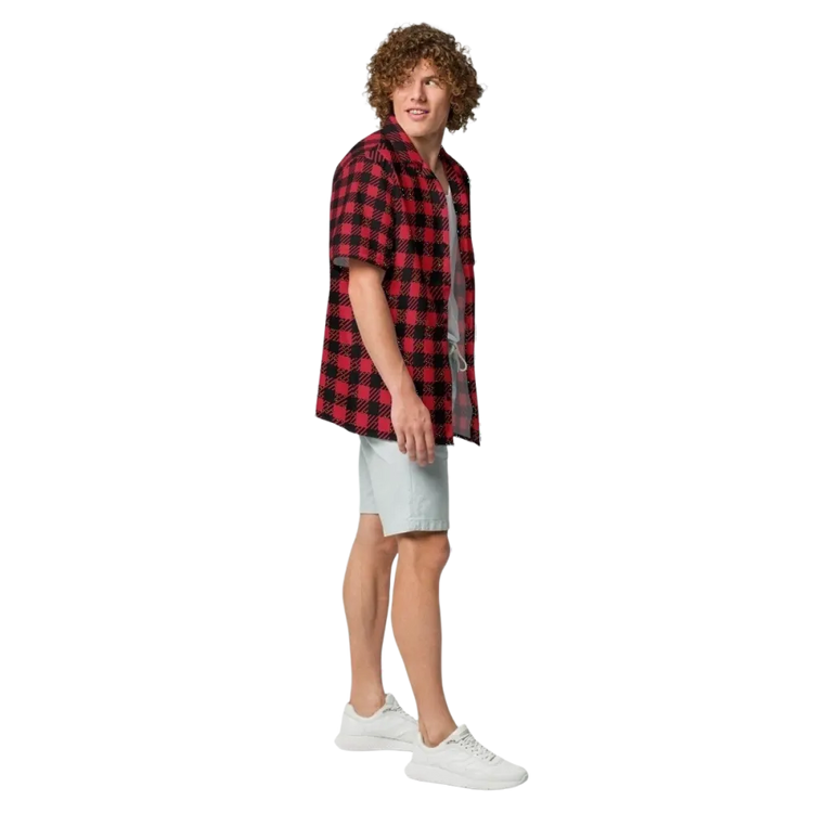 Unisex Kurzarmhemd von BUYATHOME24 in rot kariert, UV-Schutz UPF50+, Polyester, für 2XS bis 6XL, sichtbar mit Textildruck.